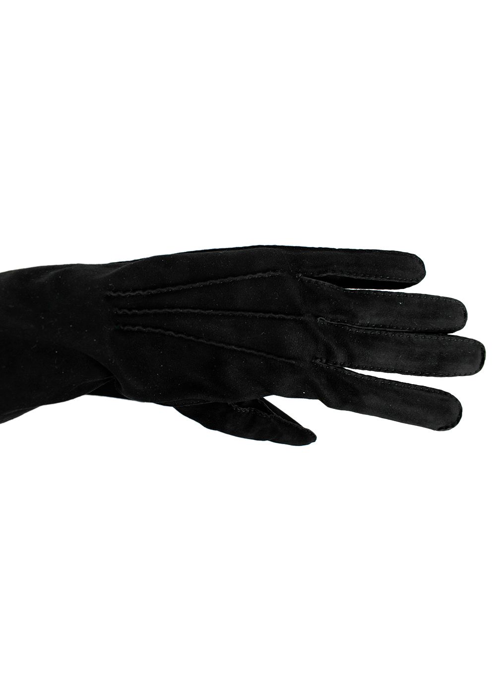 Hermes Vintage Black Suede Gloves Size M leather