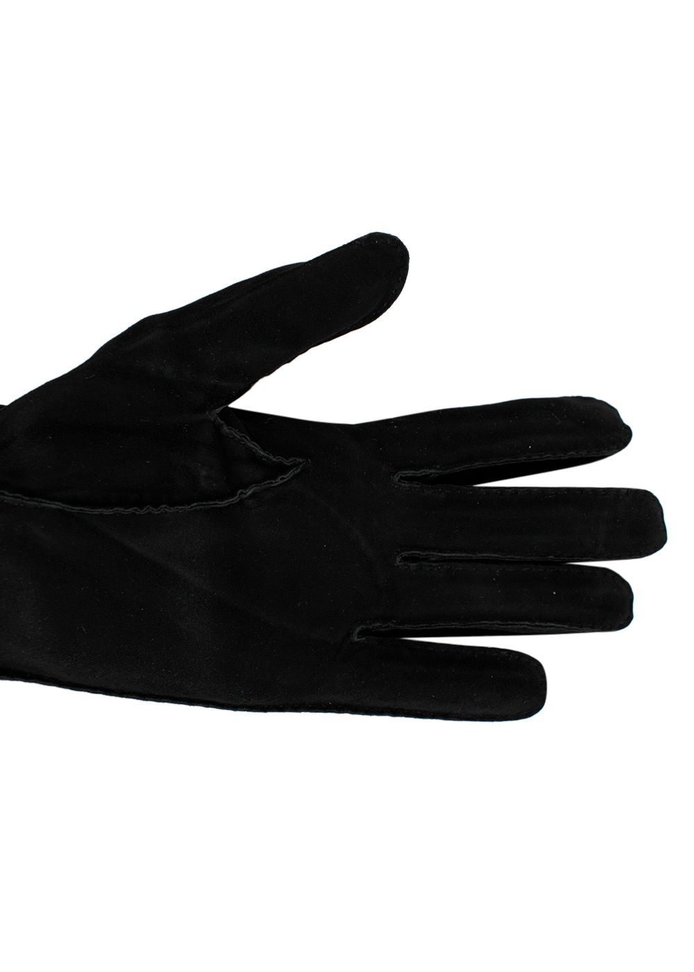 Hermes Vintage Black Suede Gloves Size M leather