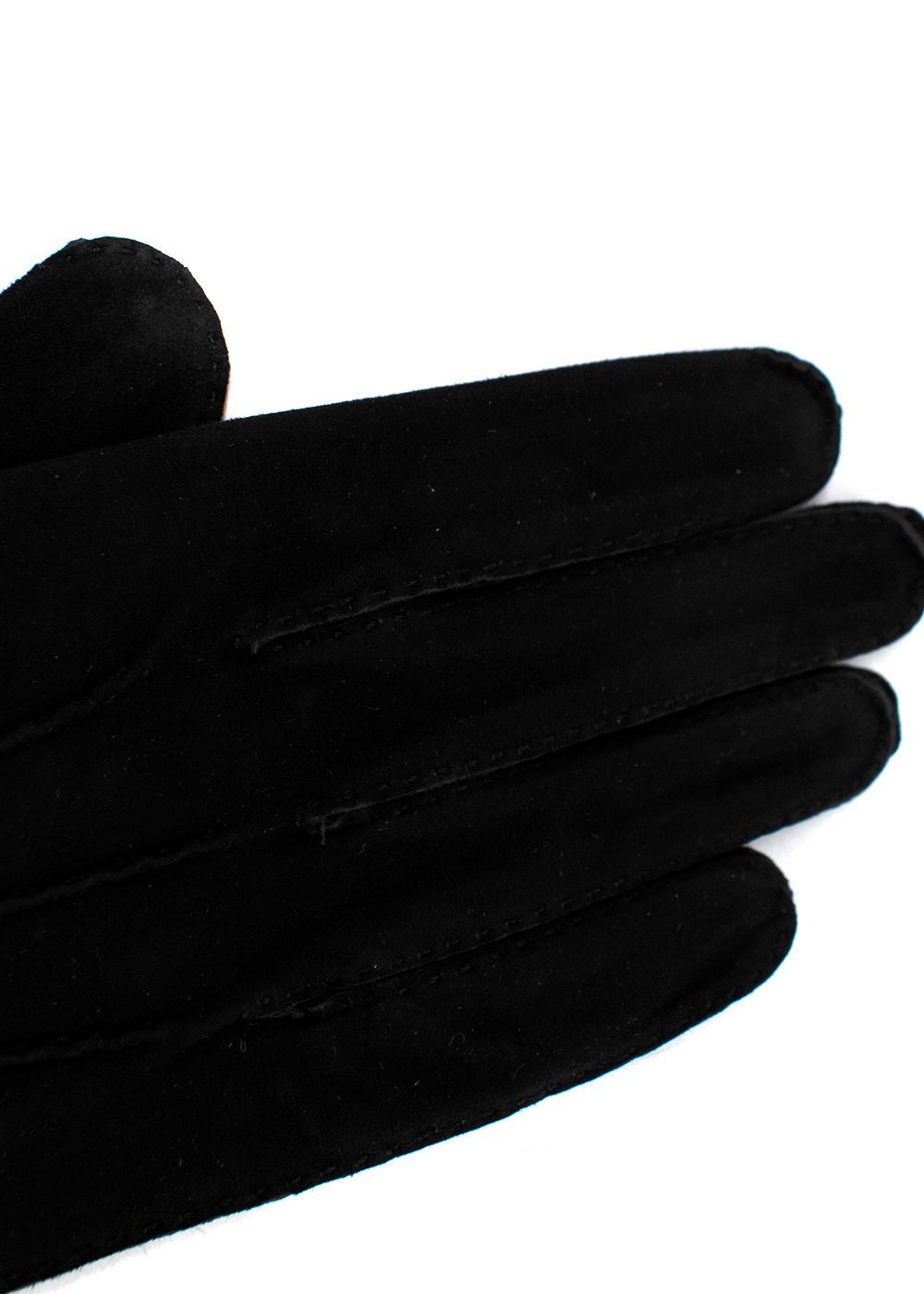 Hermes Vintage Black Suede Gloves Size M leather