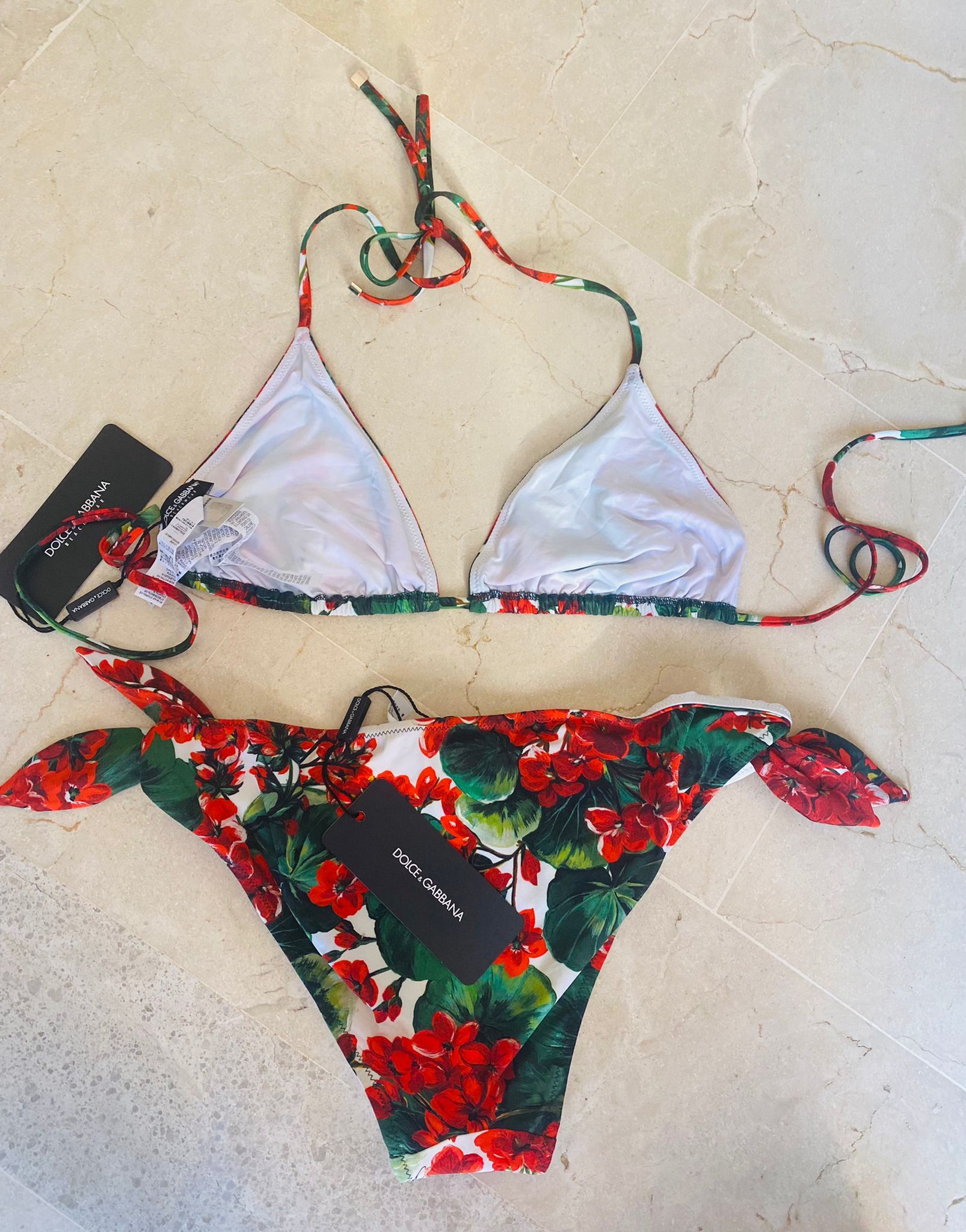 Red Geranium Printed Triangle Bikini Size XL polyamide/elasthan