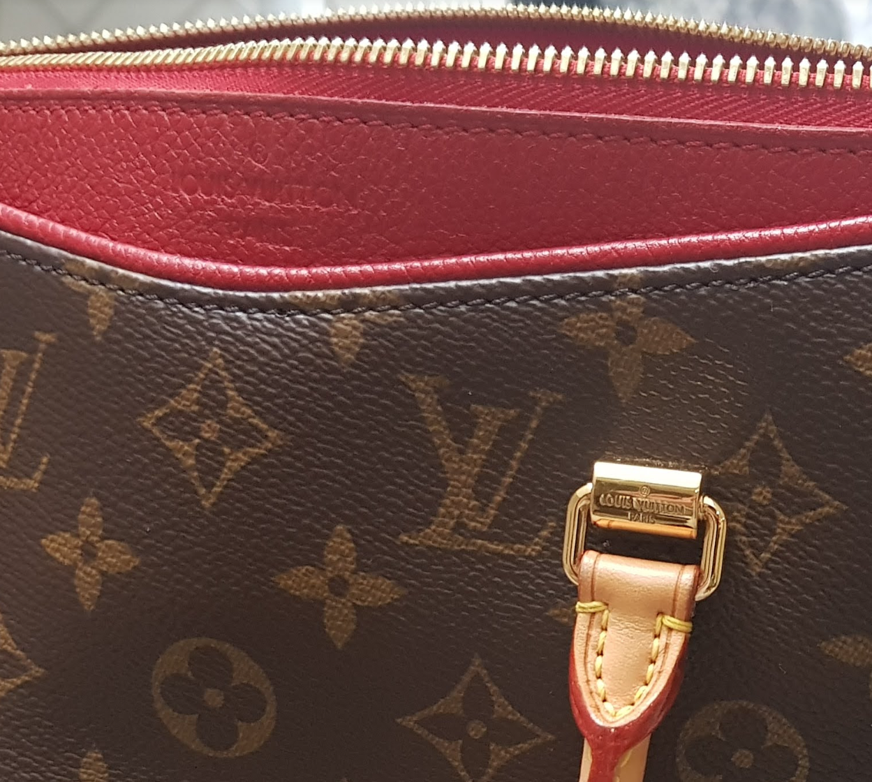 Preowned Louis Vuitton Coated Canvas Pallas MM Brown red monogram canvas monogram canvas/leather