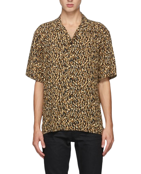 Saint Laurent Brown Printed Short Sleeve Shirt Size 155