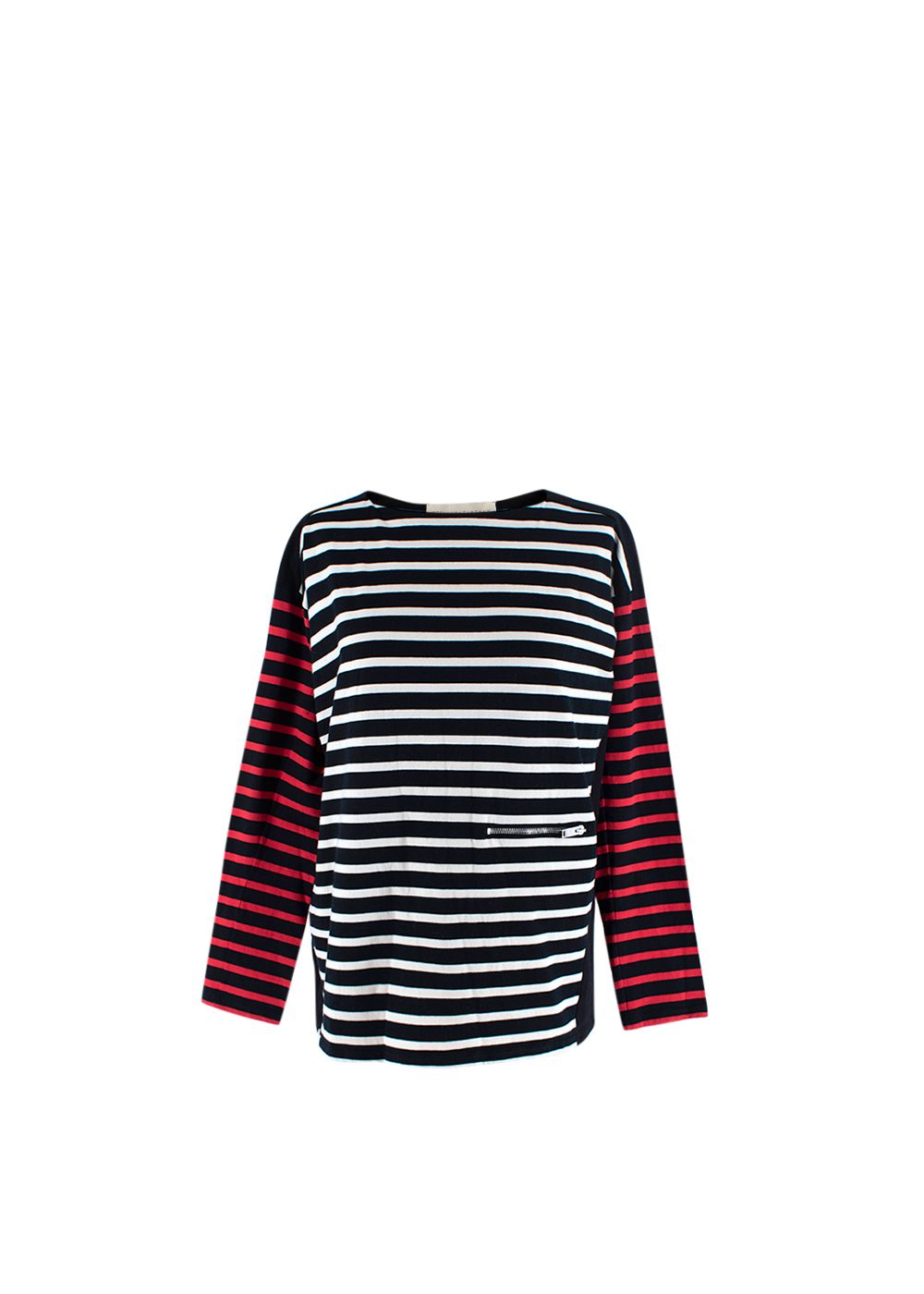 Stella McCartney Monochrome Striped Cotton Jumper With Contrasting Red And Black Striped Sleeves  With Front Zip Pocket Size S Multi