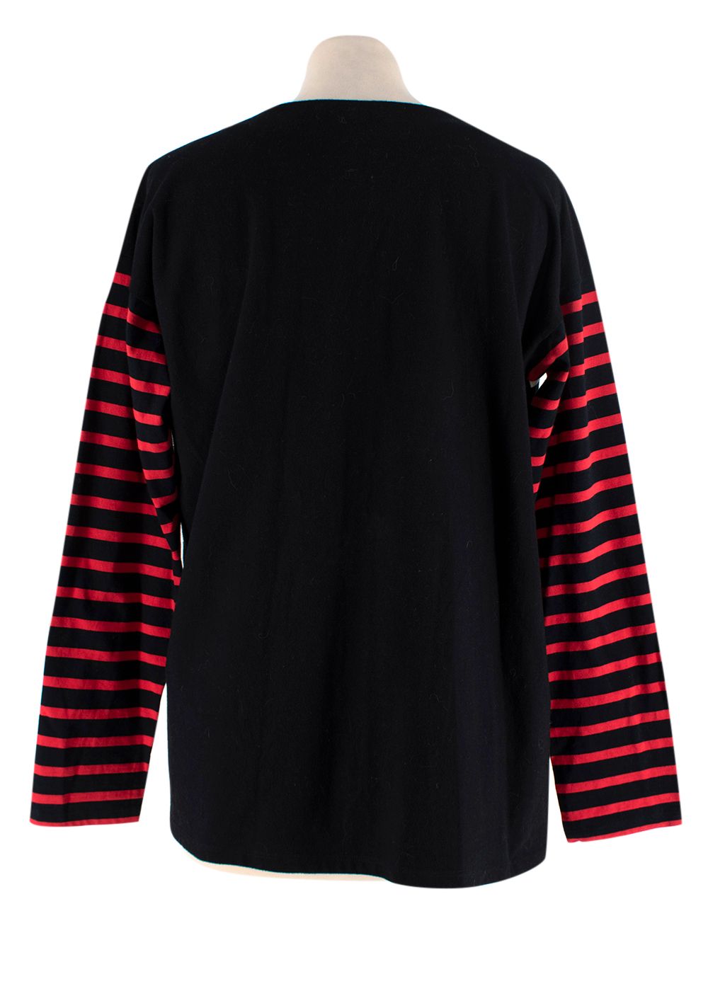 Stella McCartney Monochrome Striped Cotton Jumper With Contrasting Red And Black Striped Sleeves  With Front Zip Pocket Size S Multi