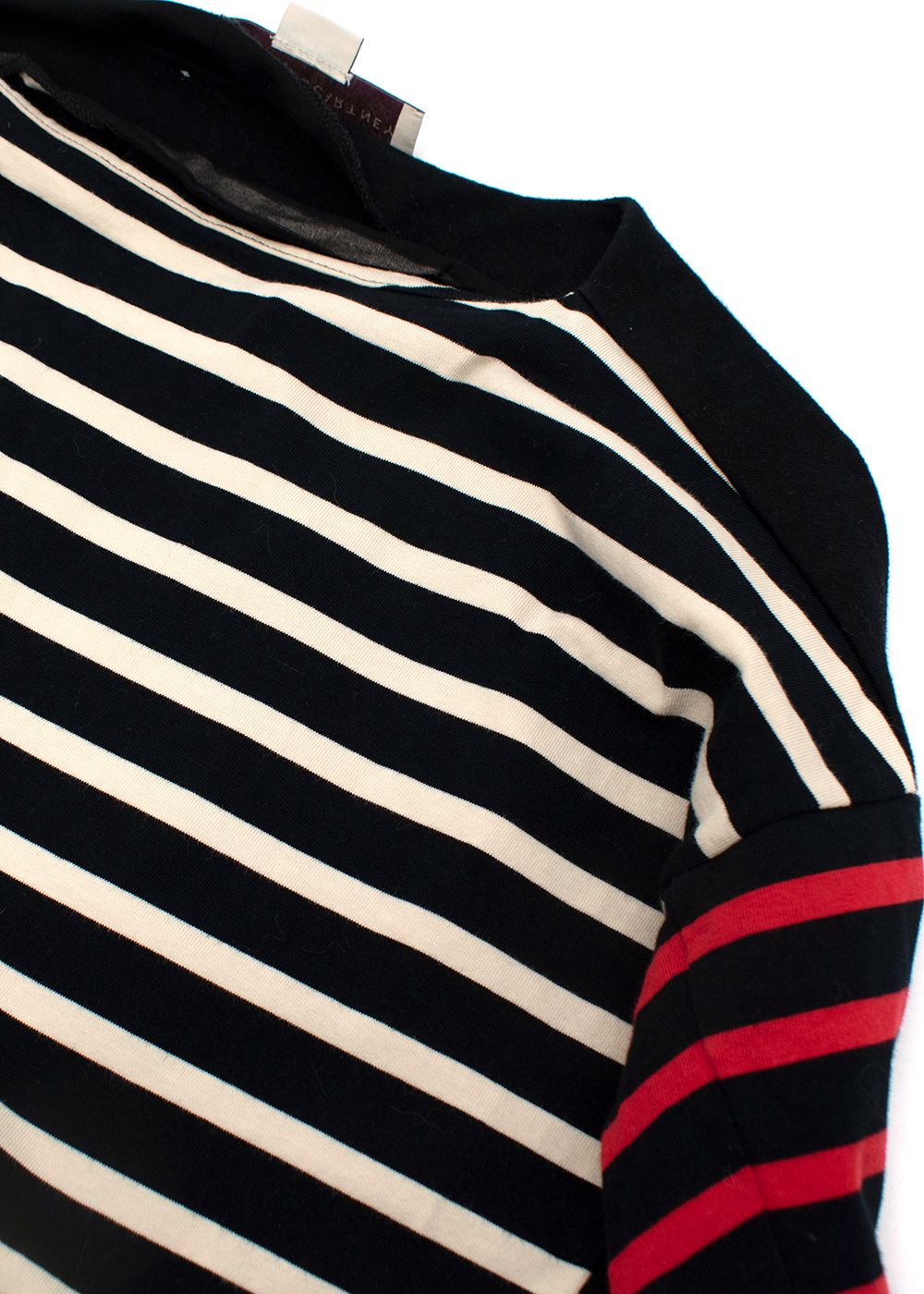 Stella McCartney Monochrome Striped Cotton Jumper With Contrasting Red And Black Striped Sleeves  With Front Zip Pocket Size S Multi