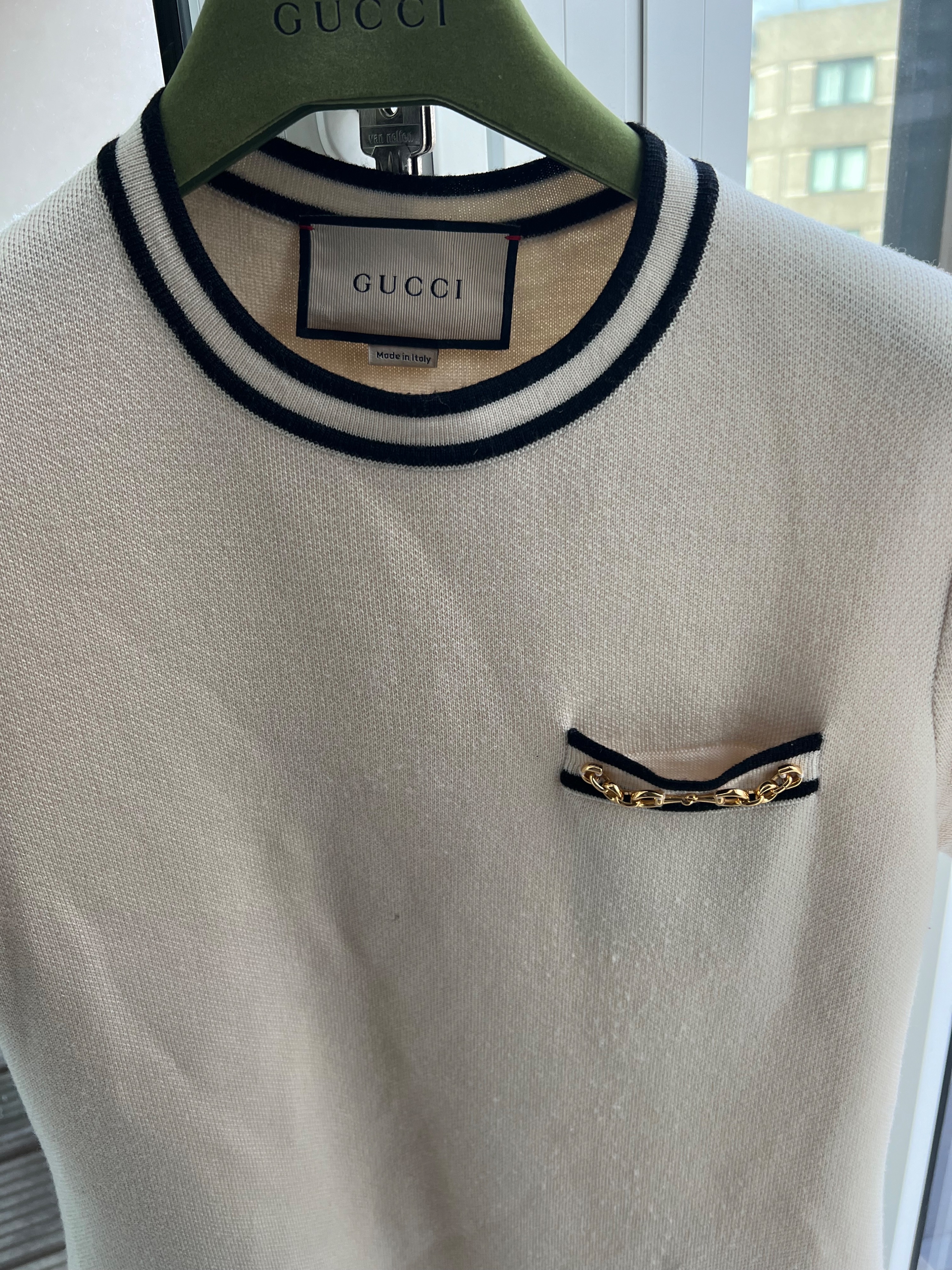 Preowned Gucci Cream Horsebit Embellished Wool Mini Dress Size XS Beige