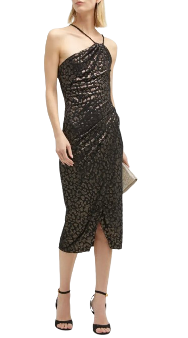 Iro Metallic Bexley Asymmetrical Midi Dress Size XS Black and gold polyester