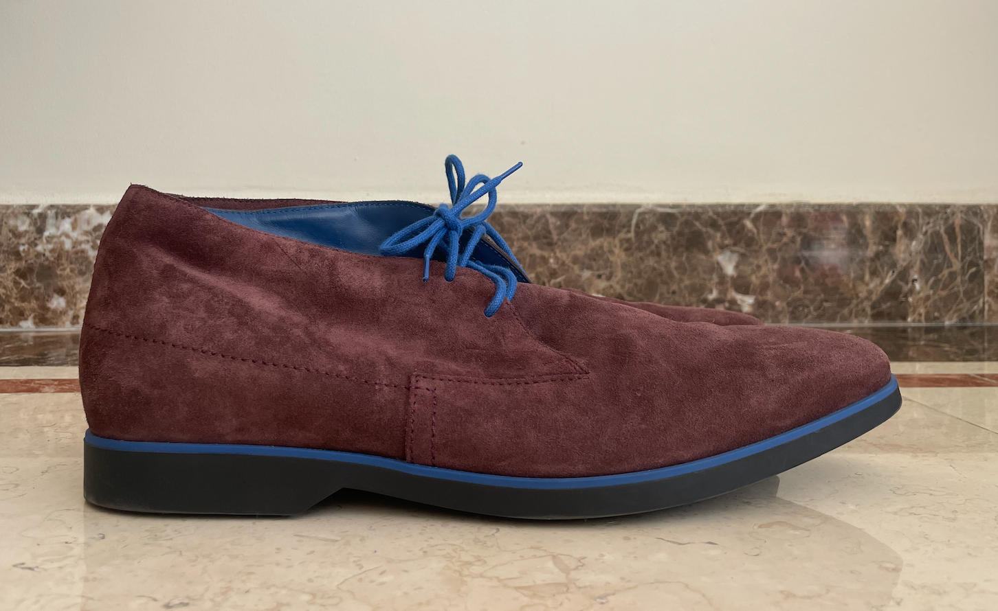 Men's Preowned Suede Bi-Colour Lace-Ups Size 455 Maroon/Blue Details leather