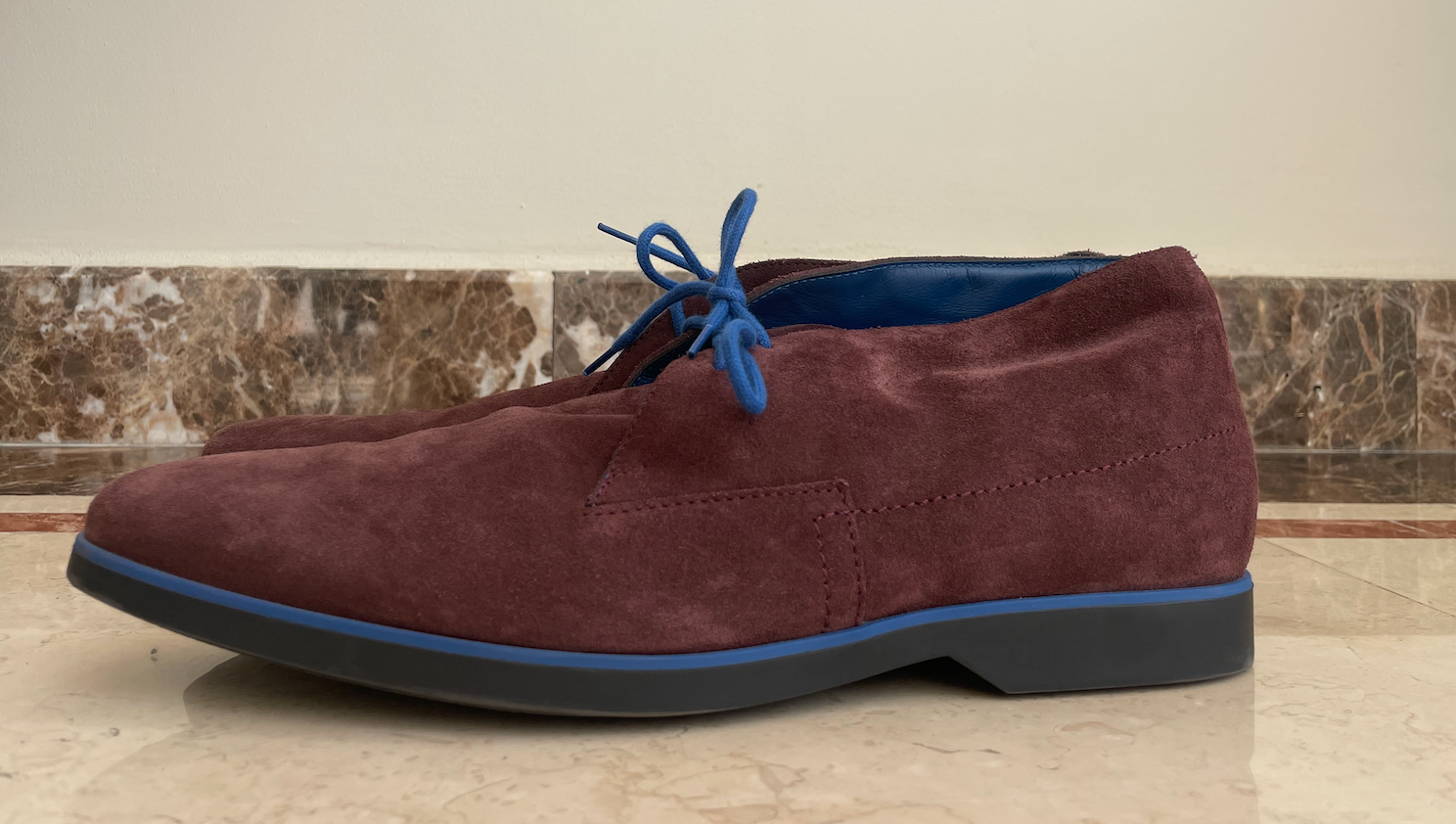 Men's Preowned Suede Bi-Colour Lace-Ups Size 455 Maroon/Blue Details leather