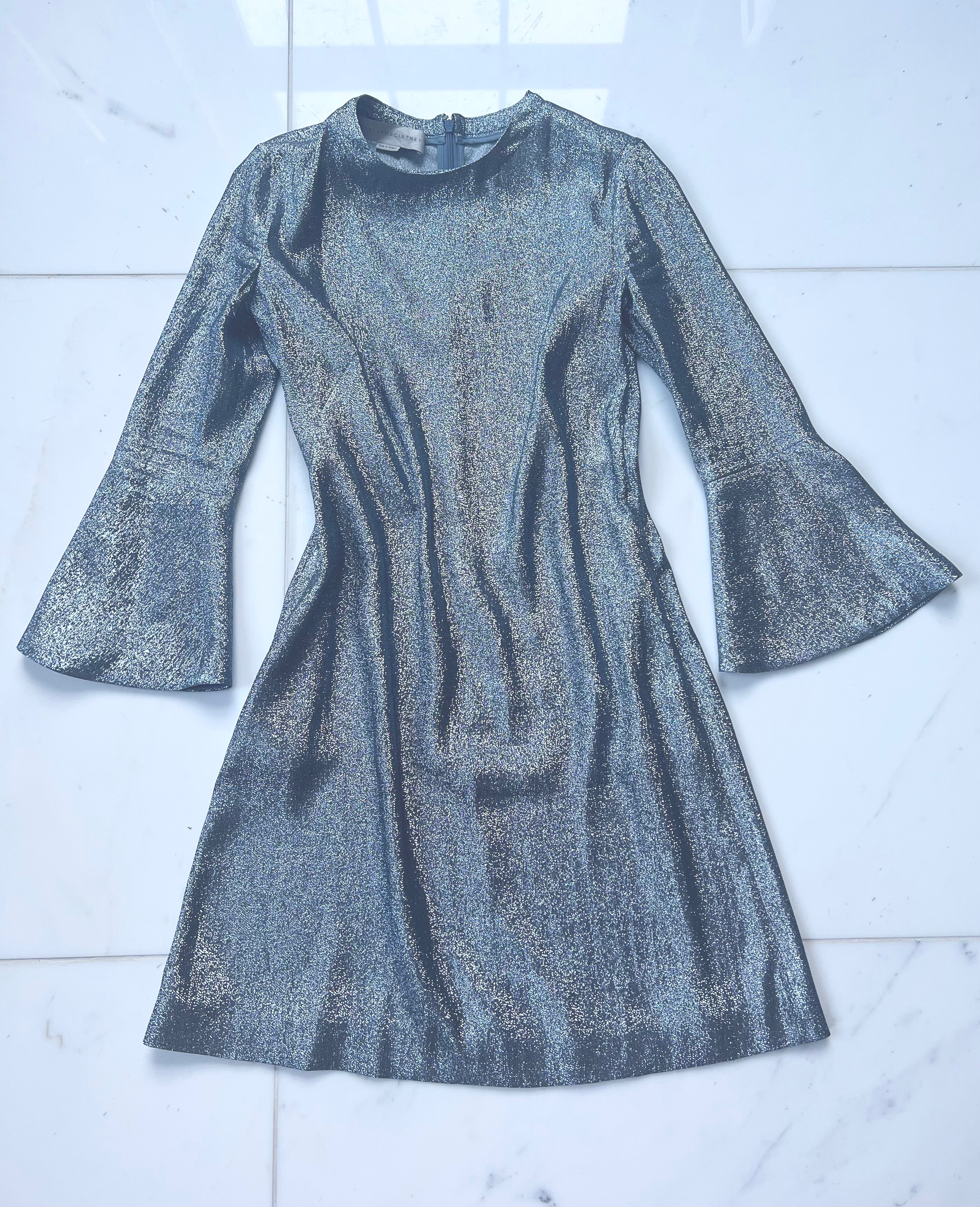 Preowned Stella McCartney silver lurex mini dress Size S Silver/ Light Blue polyester