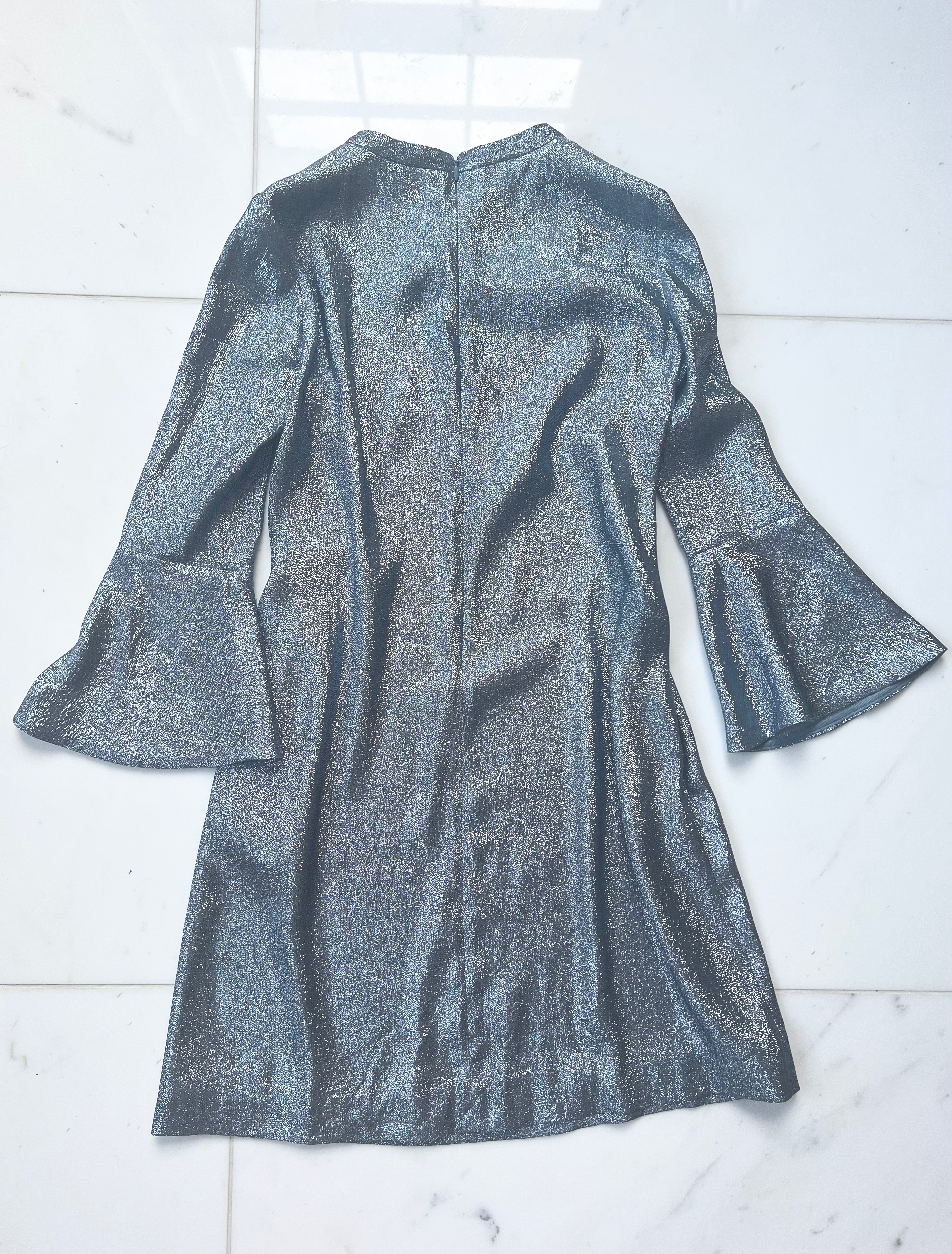 Preowned Stella McCartney silver lurex mini dress Size S Silver/ Light Blue polyester