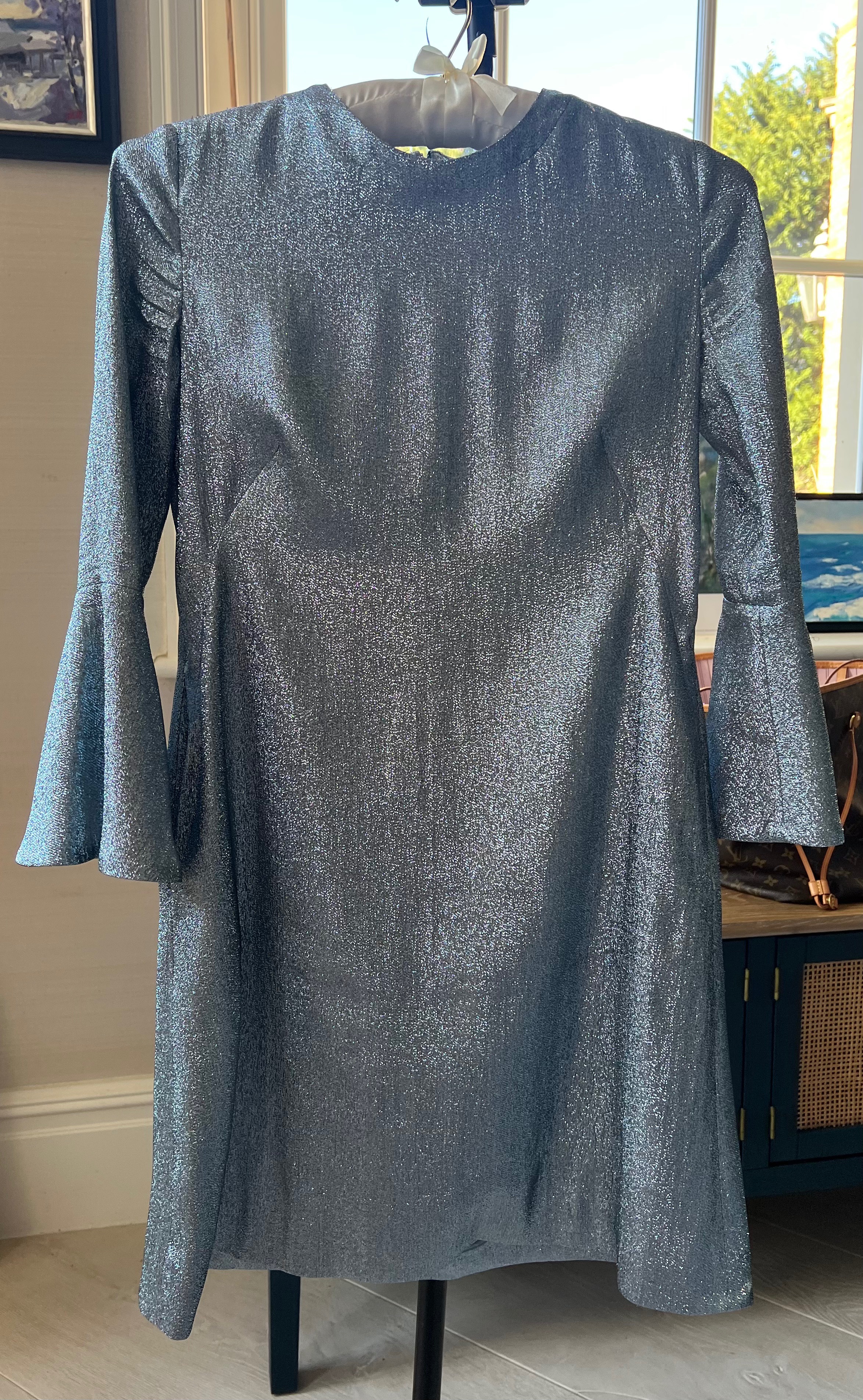 Preowned Stella McCartney silver lurex mini dress Size S Silver/ Light Blue polyester