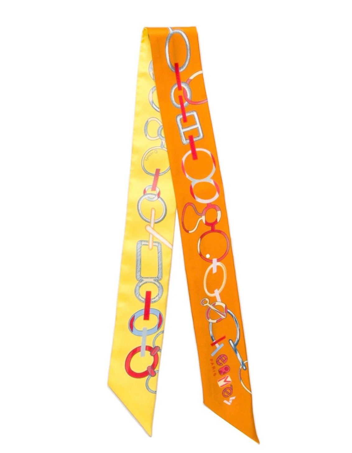 Hermes Orange and Yellow 'Do Re Boucles' Silk Twilly