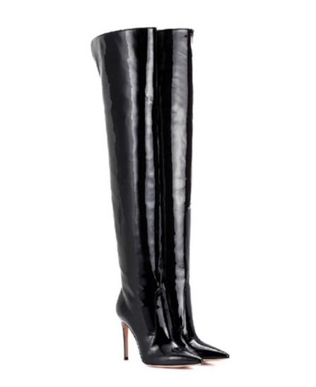 Gianvito Rossi Rennes OTK Patent 105mm Boots Size 37 Black leather