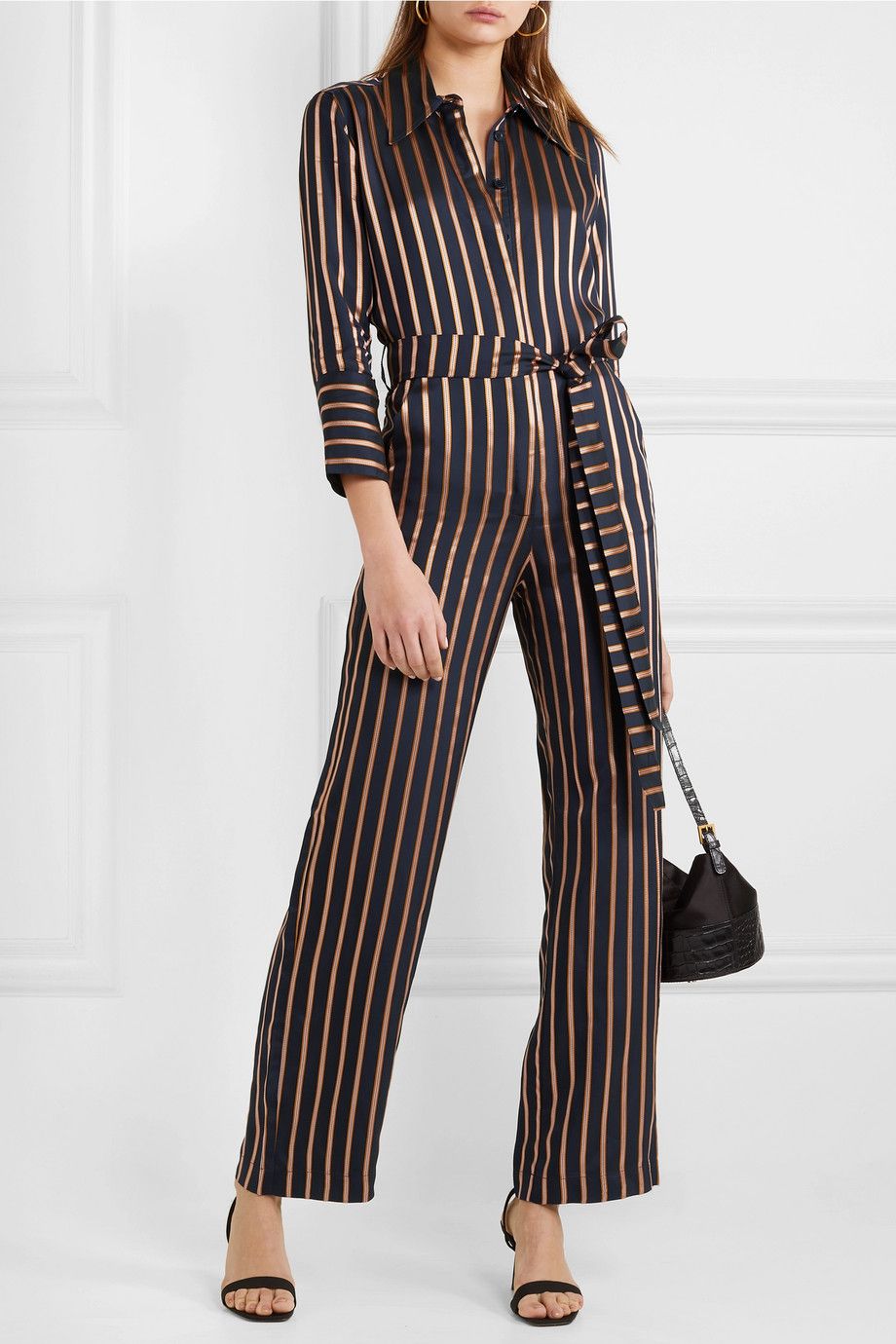 MIH Navy  orange striped crepe Dexy jumpsuit Size S viscose