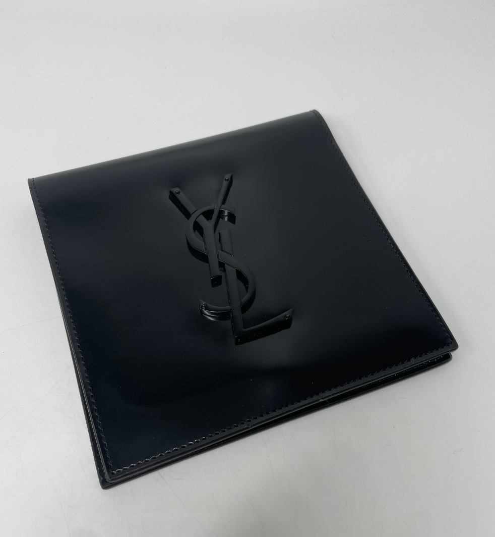 YSL Saint Laurent Black Patent Leather Fold Over Pouch