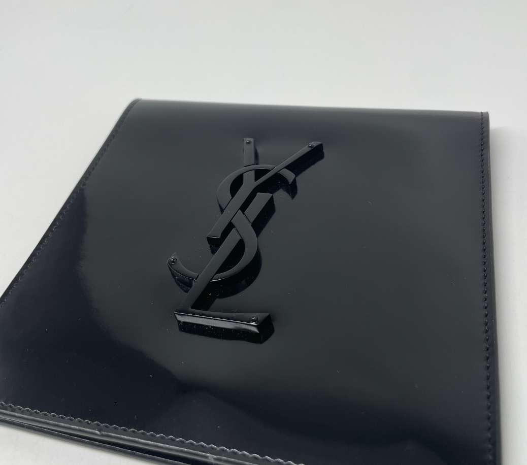 YSL Saint Laurent Black Patent Leather Fold Over Pouch