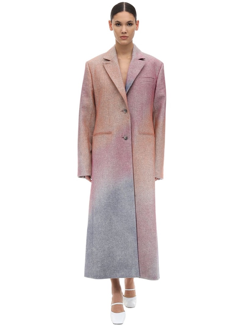 Nina Ricci Blue  Pink Ombre Wool Long Coat Size M