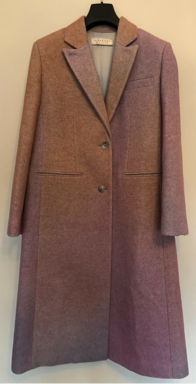 Nina Ricci Blue  Pink Ombre Wool Long Coat Size M