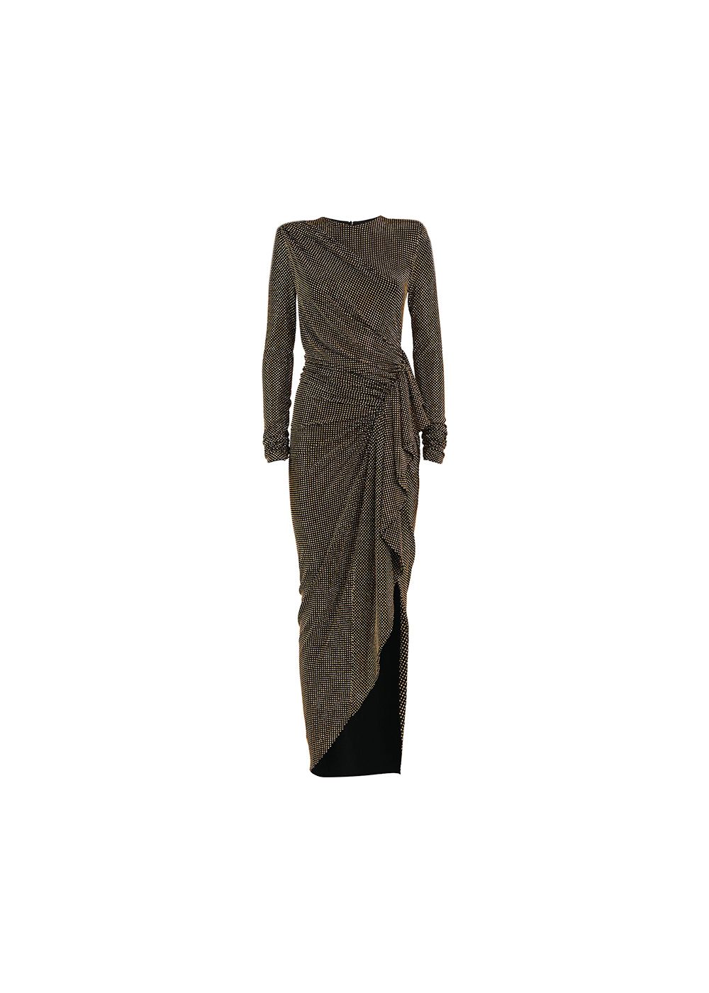 Preowned Alexandre Vauthier Gold Embellished Ruffled Midi Dress Size M Black/Gold viscose