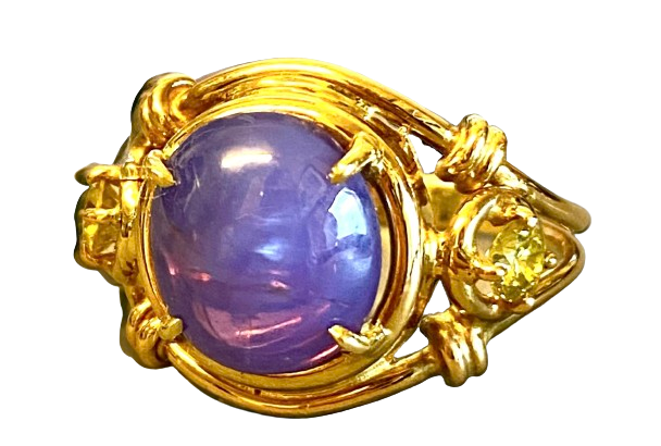 Preowned Bespoke 14ct Yellow Gold Star Sapphire and Yellow Diamond Ring ct gold