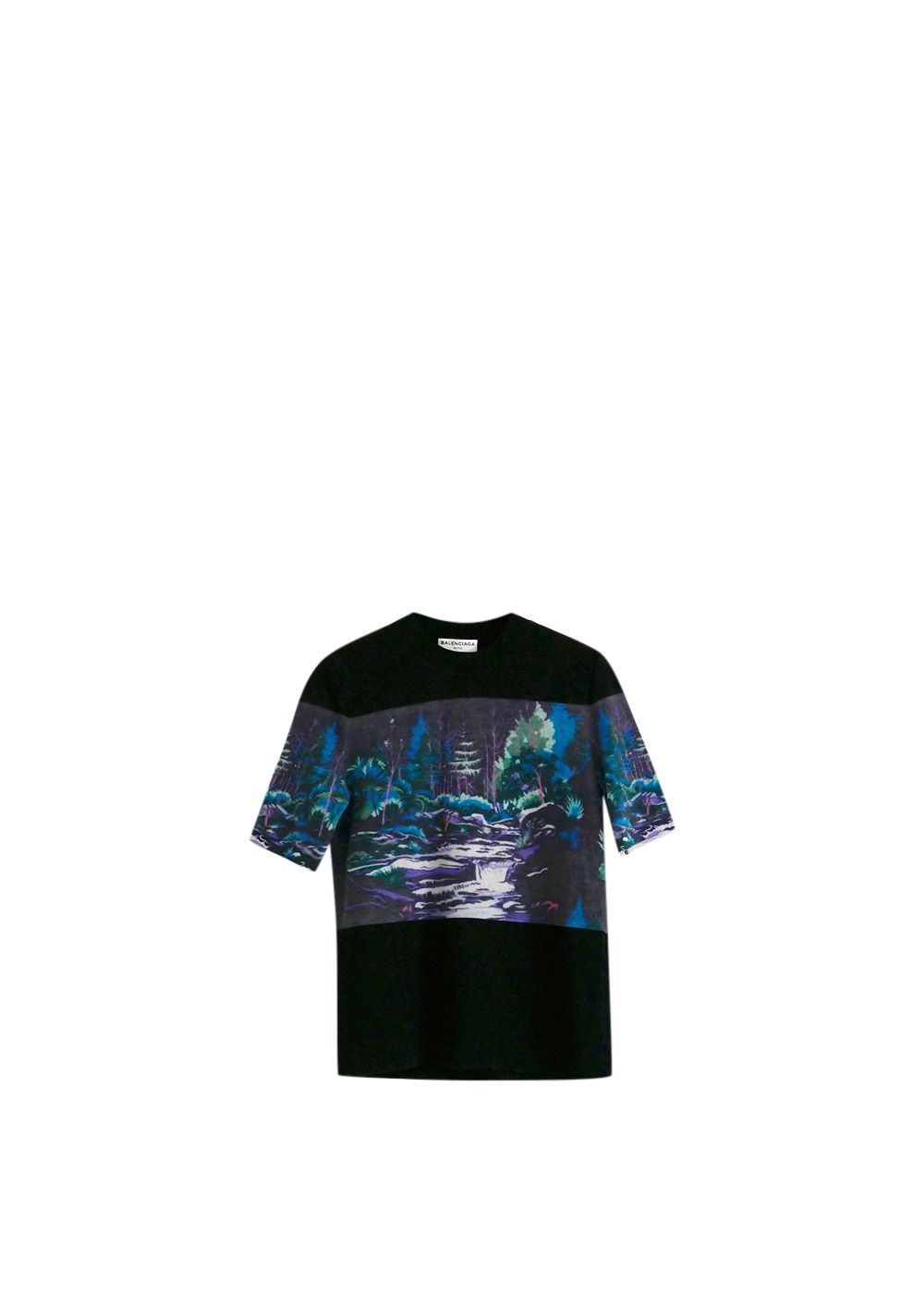 Preowned Balenciaga Forrest Print Panelled T-Shirt Size M Black mixed