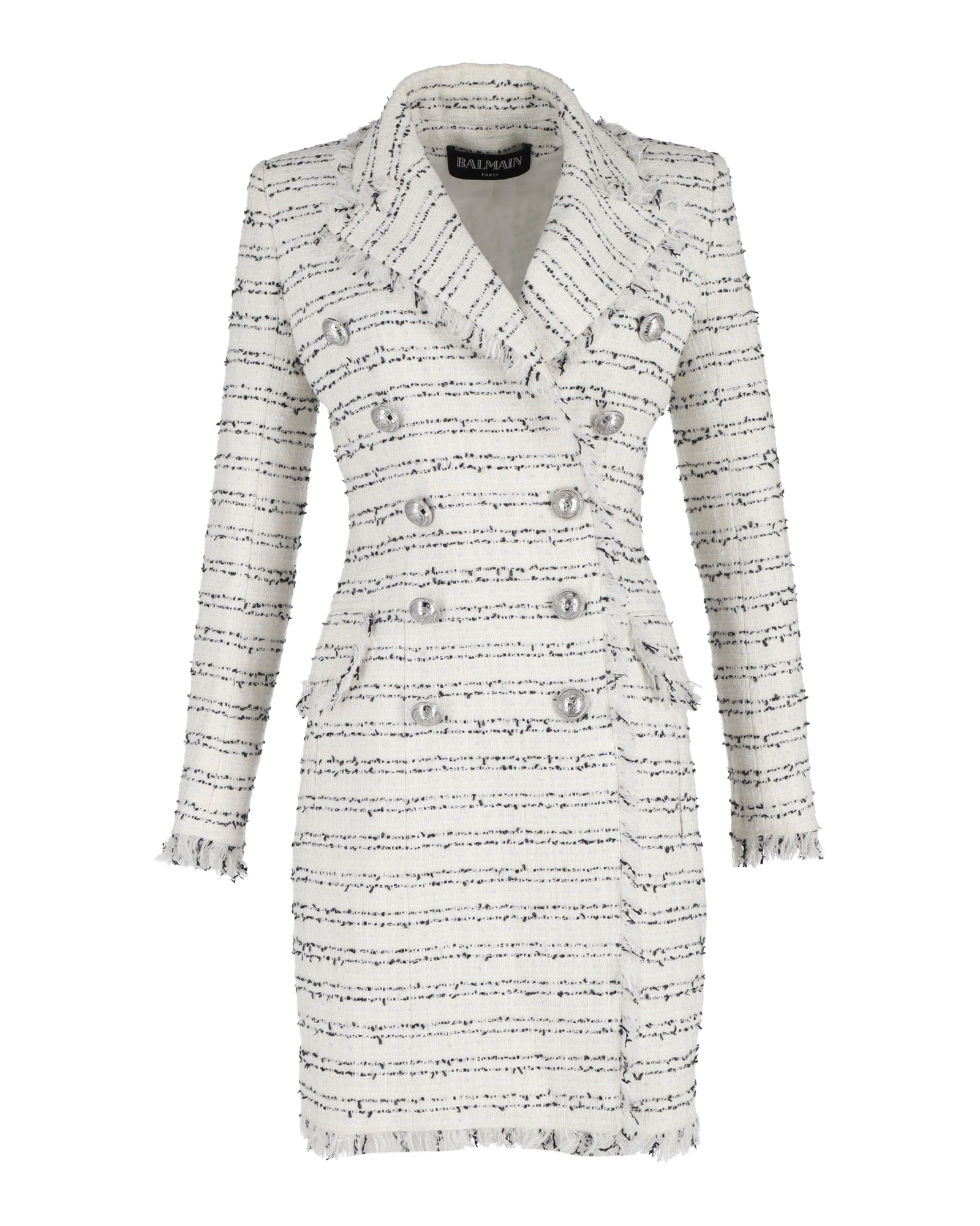 Balmain Cream Striped Double-Breasted Tweed Dress Size S