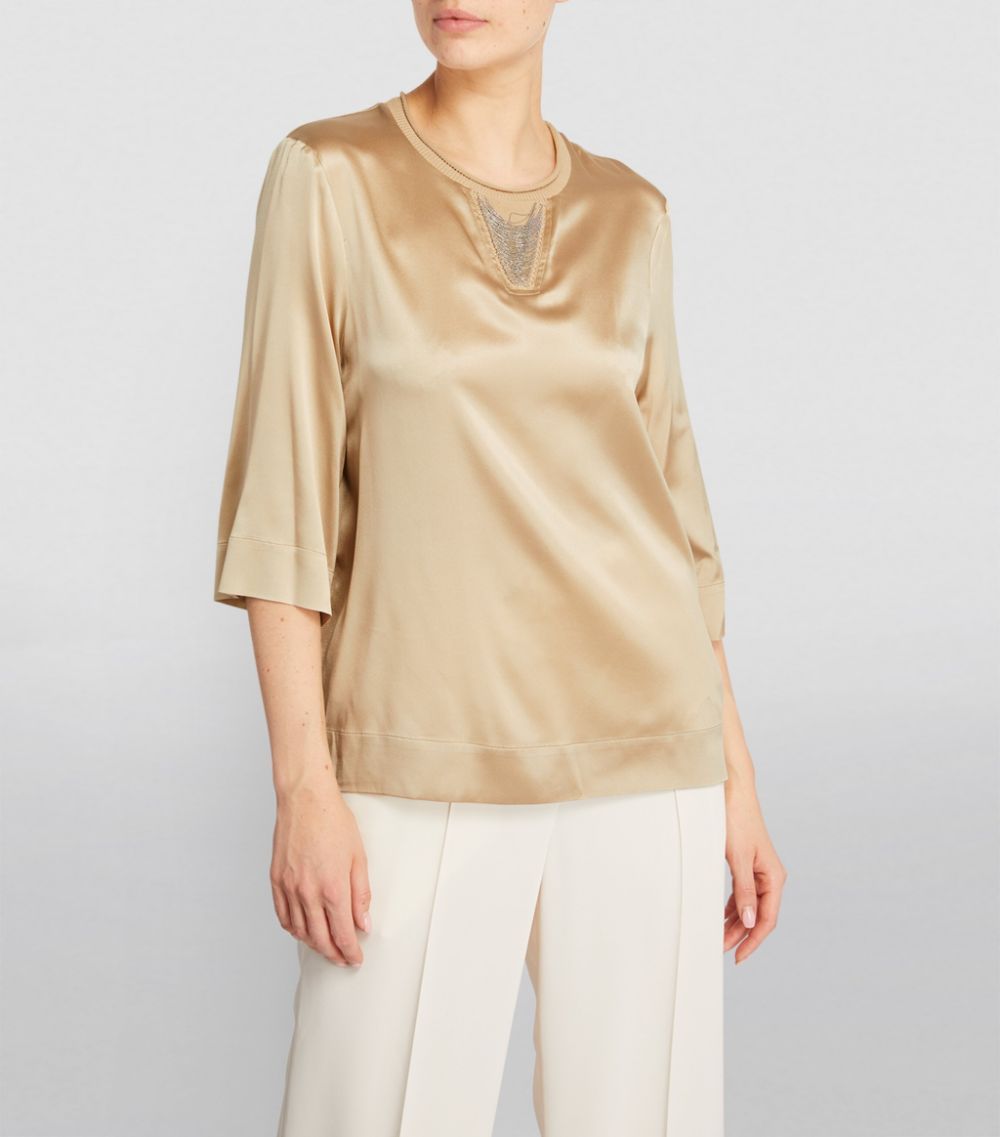 Peserico Silk Chain-Detail Blouse Size XS Champagne Gold