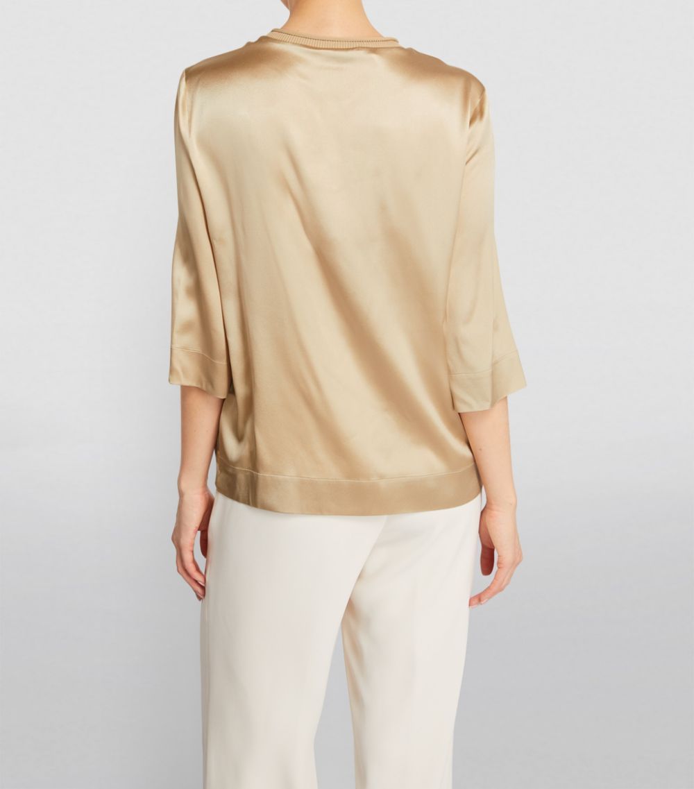 Peserico Silk Chain-Detail Blouse Size XS Champagne Gold