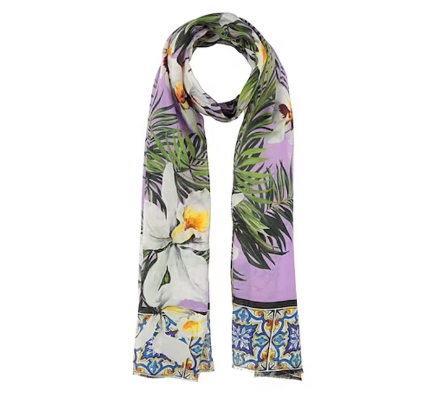 Dolce  Gabbana Maiolica Tropical Floral Printed Silk Scarf Multicolour