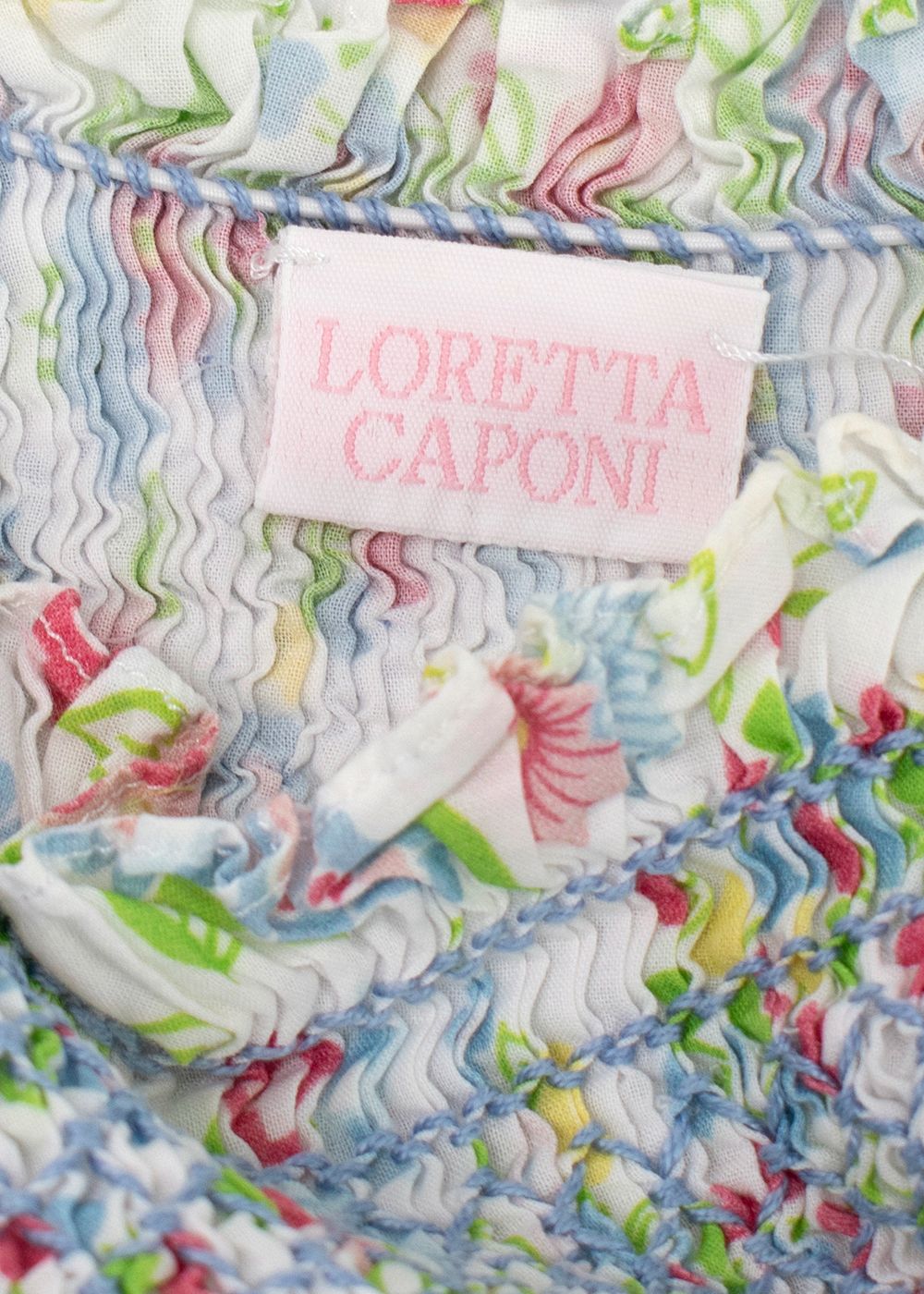 Loretta Caponi smocked floral-print cotton maxi dress Size XS