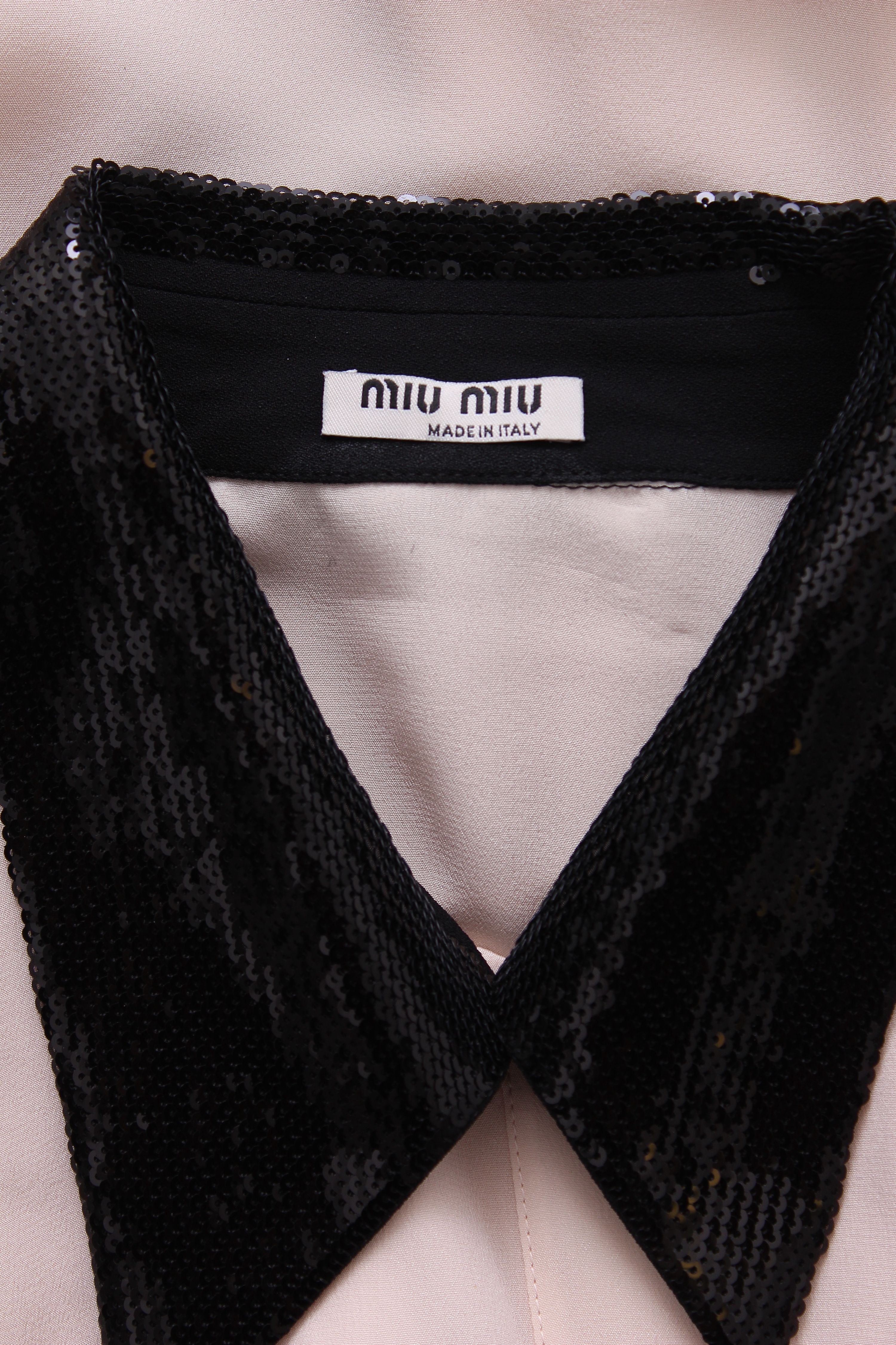 Preowned MiuMiu Pink Sequin Embellished Silk Shirt Size M Pink/Black