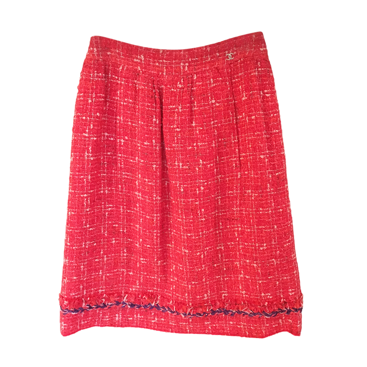 Preowned Chanel Pink  White Tweed Classic Skirt Size XS