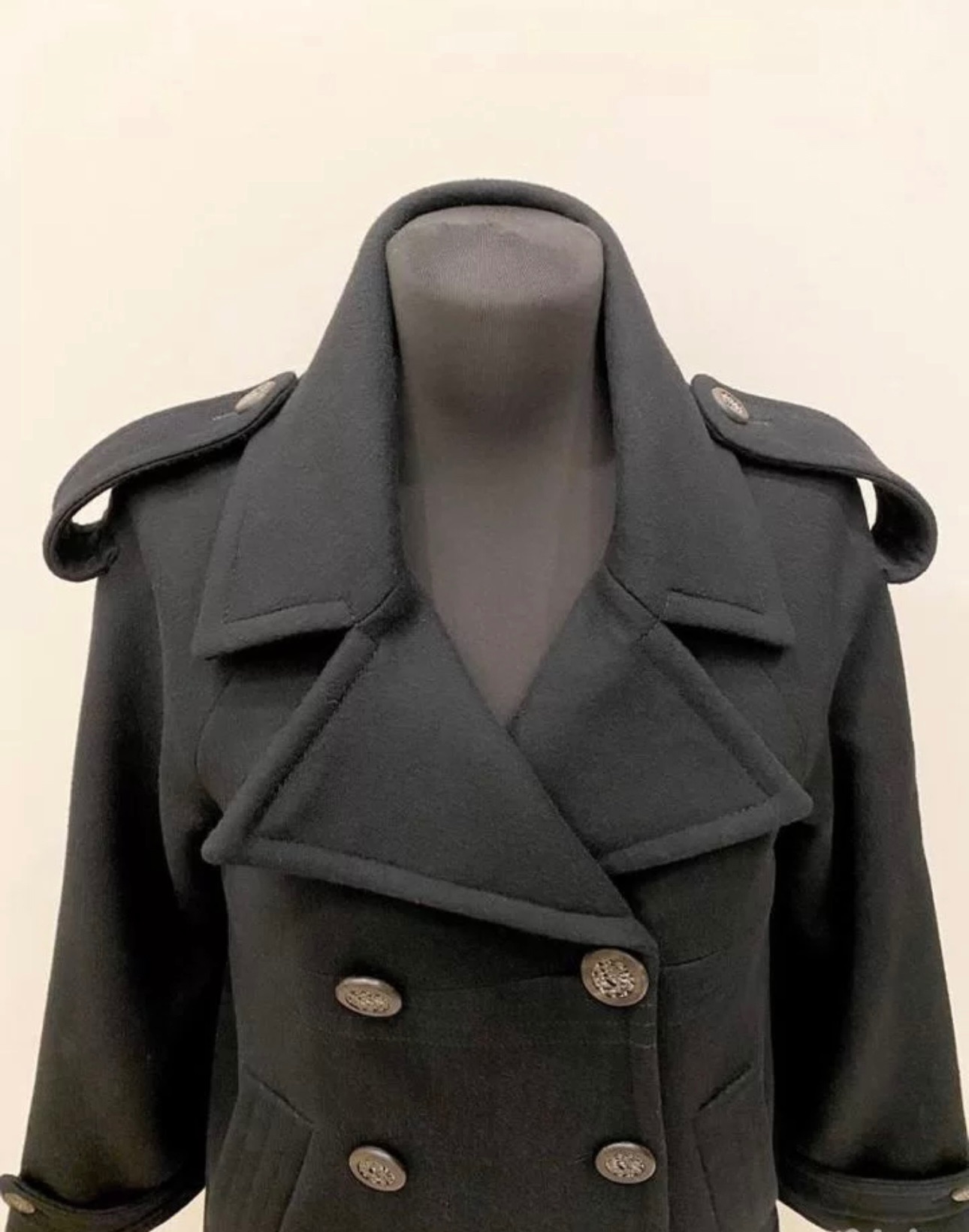 Chanel black CC button double breasted coat Size S wool