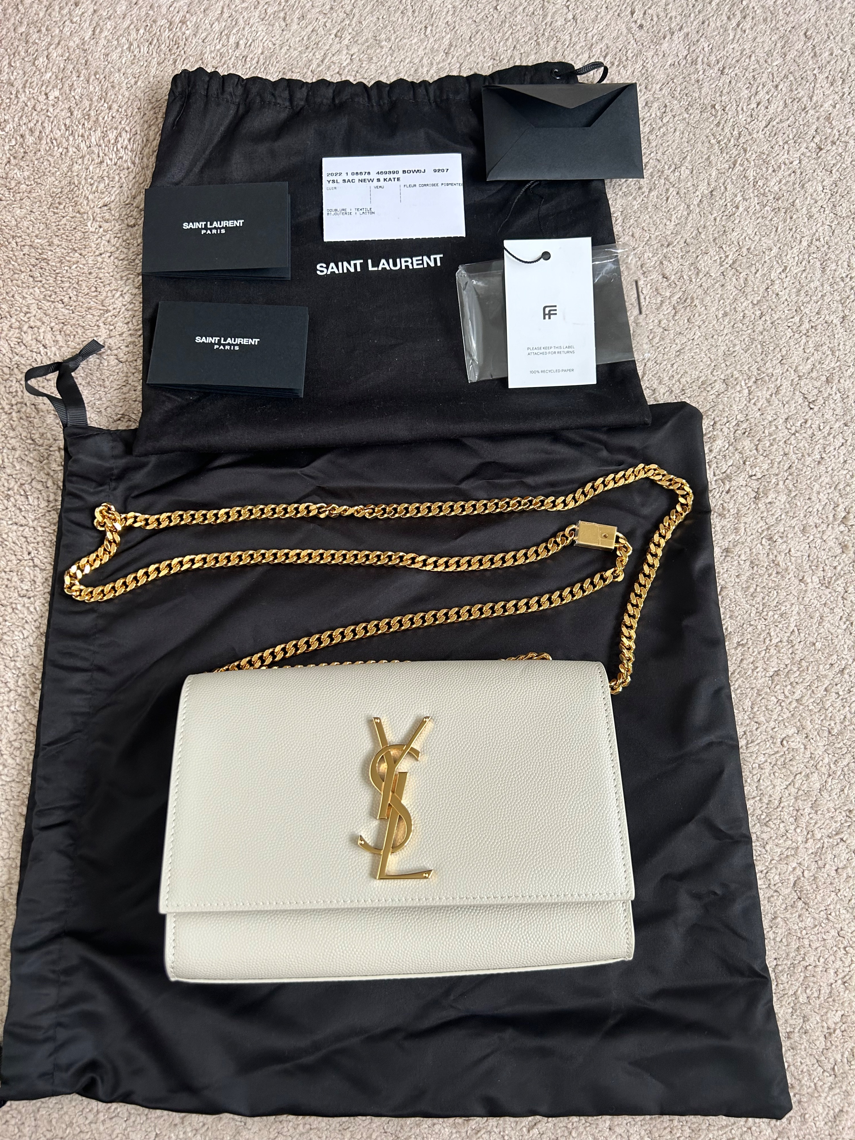 Saint Laurent Cream Kate Monogram Shoulder Bag Size 42 leather