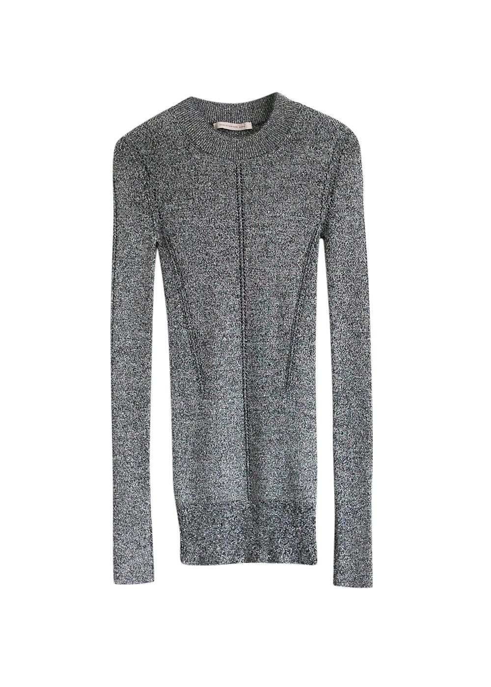 Christopher Kane Grey Lurex Knit Long Sleeved Top Size XS Silver visocse