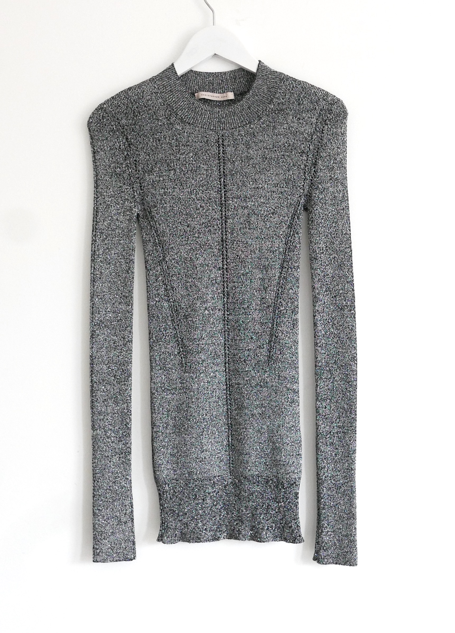 Christopher Kane Grey Lurex Knit Long Sleeved Top Size XS Silver visocse