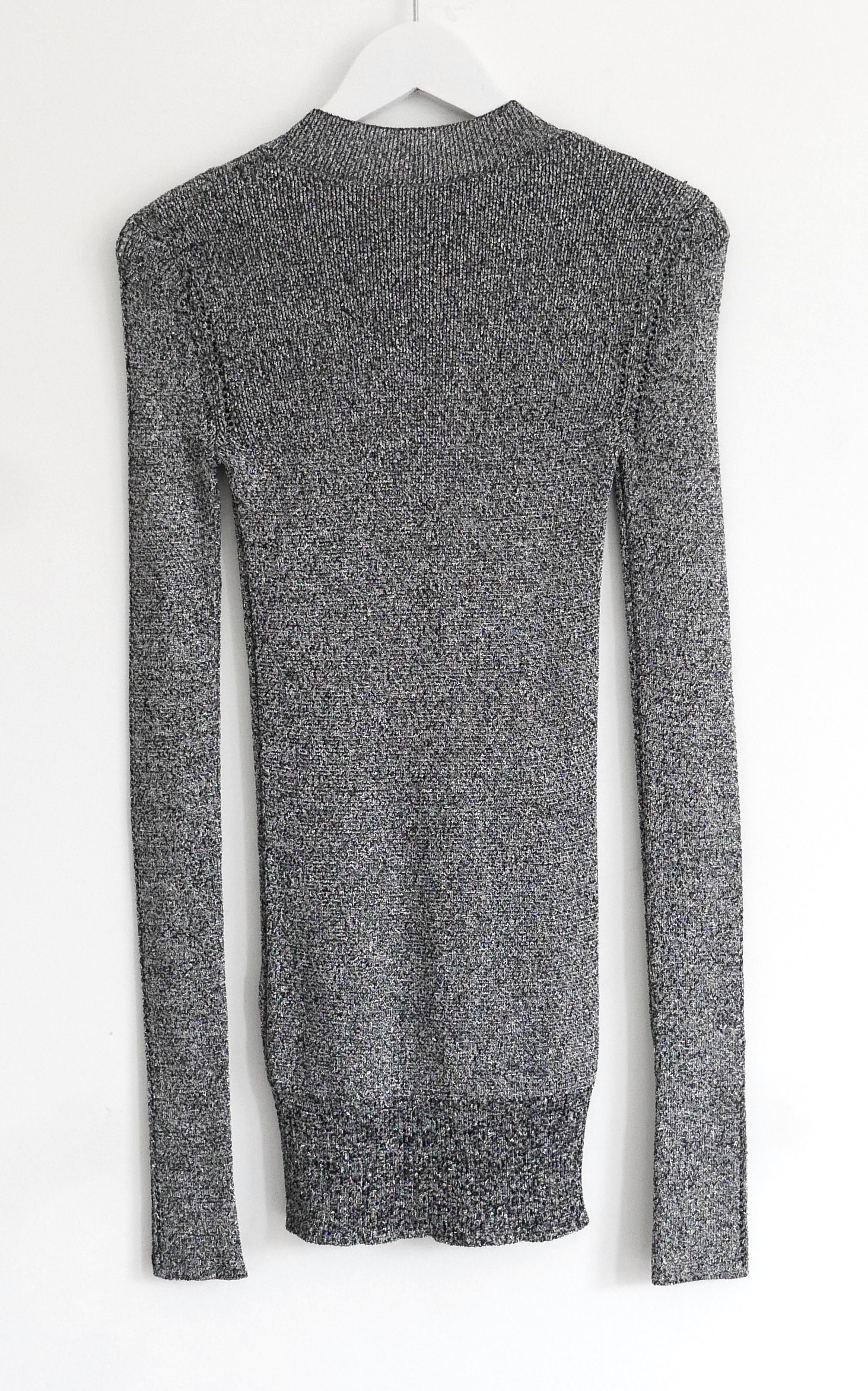 Christopher Kane Grey Lurex Knit Long Sleeved Top Size XS Silver visocse