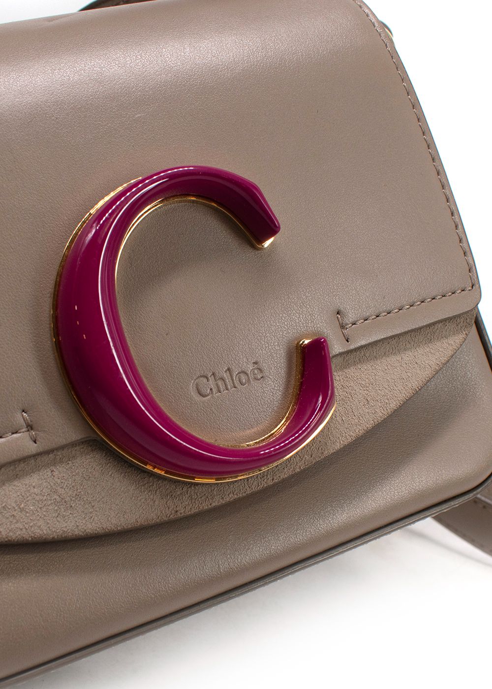 Preowned Chloe Beige Small Leather C Bag with Pink Enamel Buckle