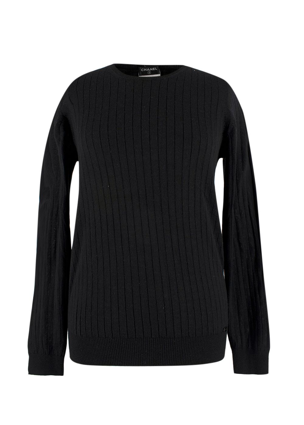 Preowned Chanel Black Ribbed Cashmere Sweater Size XL