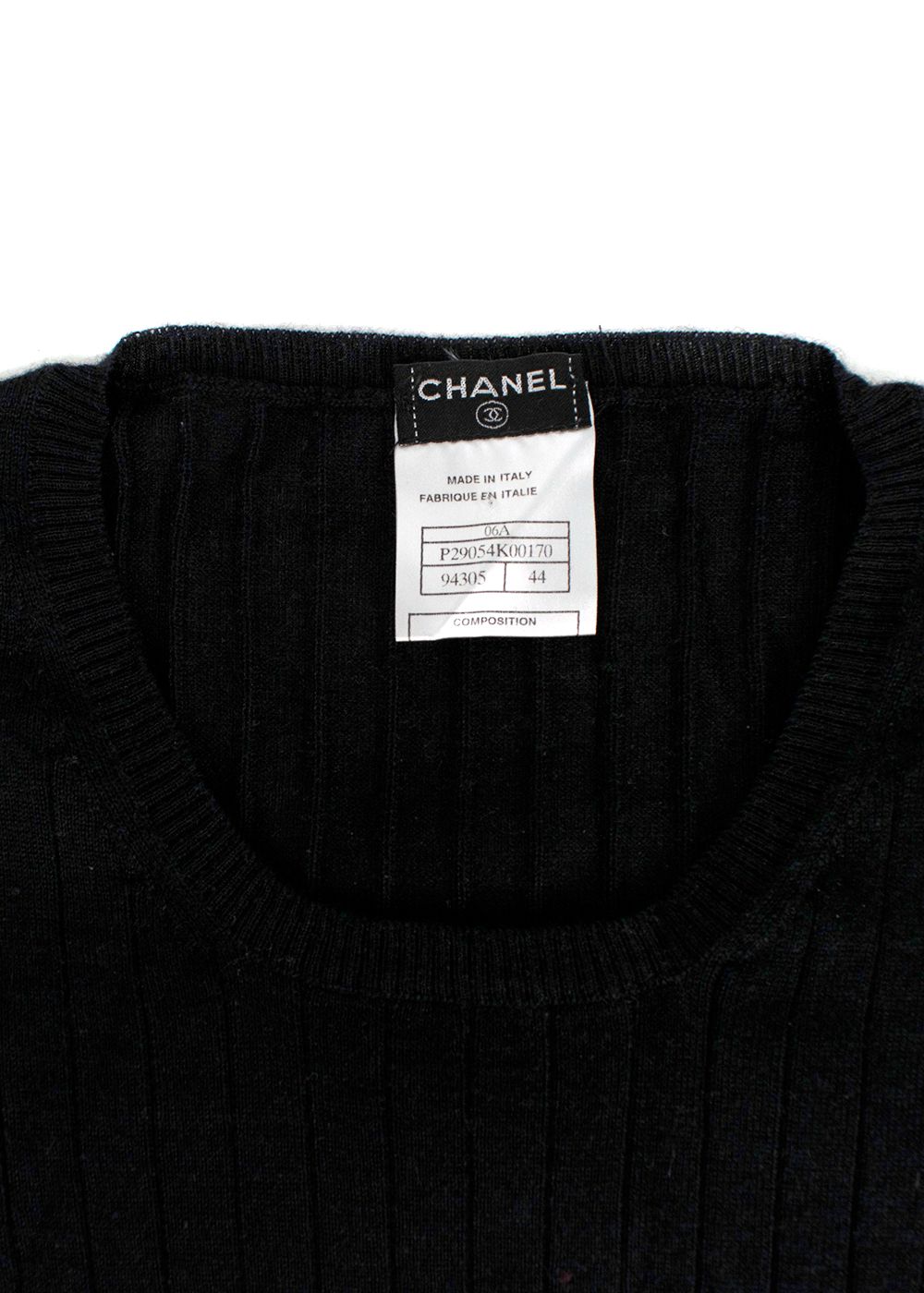 Preowned Chanel Black Ribbed Cashmere Sweater Size XL