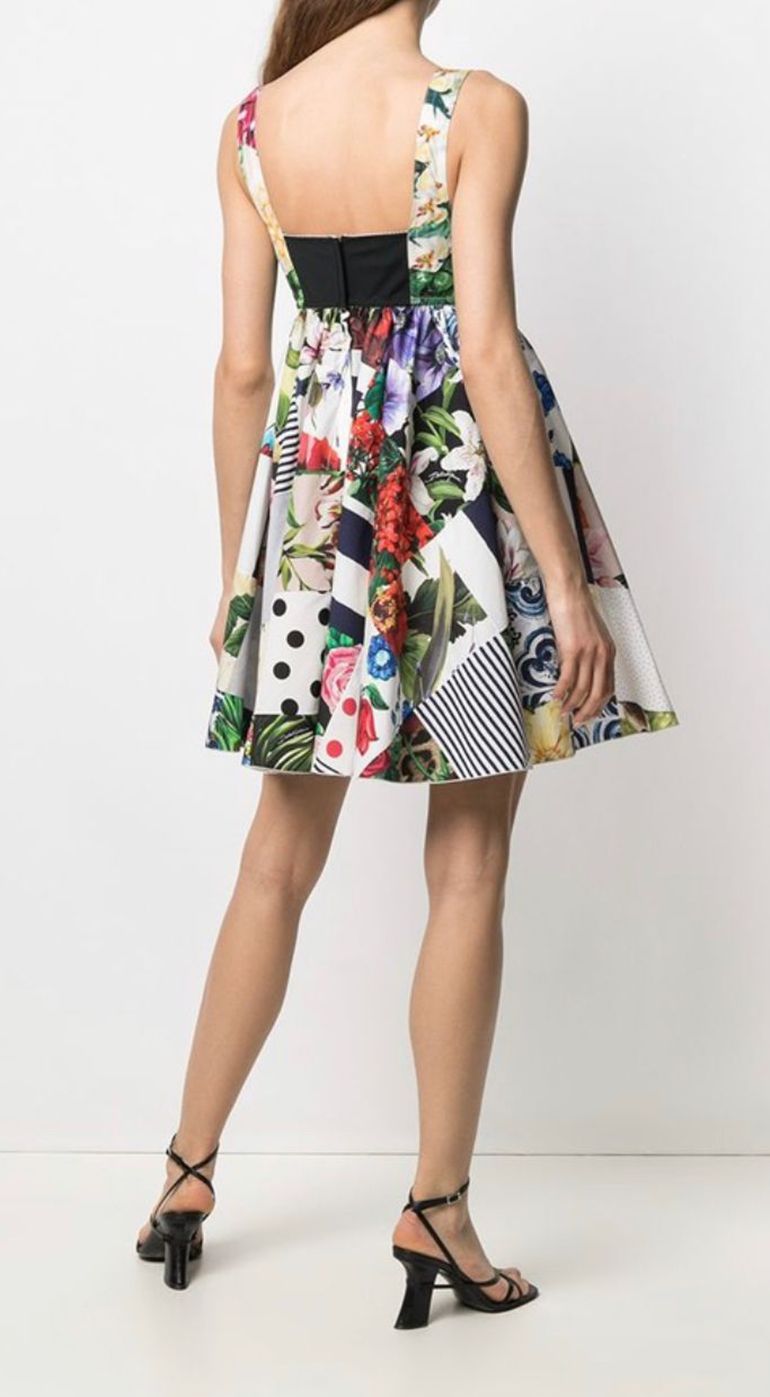 Dolce  Gabbana Patchwork Printed Cotton Poplin Dress Size L