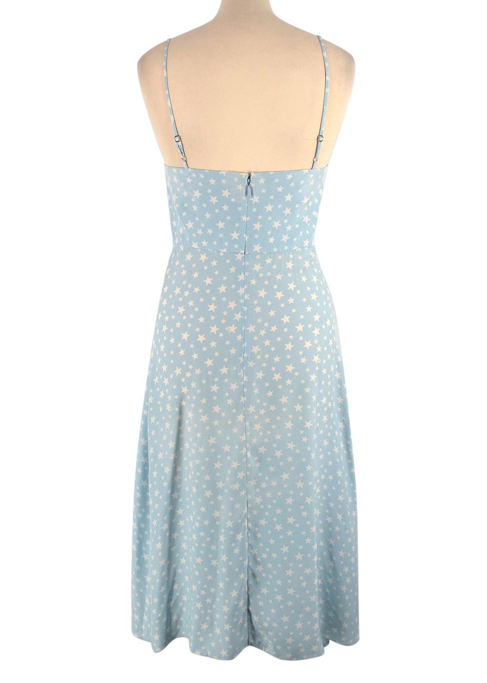 HVN Baby Blue Silk Star Patterned Midi Dress Size XS baby blue white