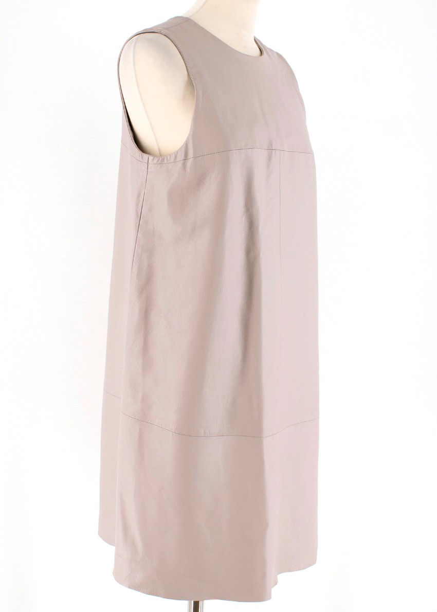 Preowned Harrods Taupe Leather Sleeveless Shift Dress Size S Beige/Nude