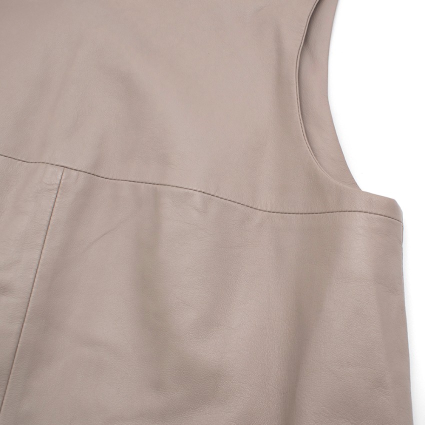 Preowned Harrods Taupe Leather Sleeveless Shift Dress Size S Beige/Nude