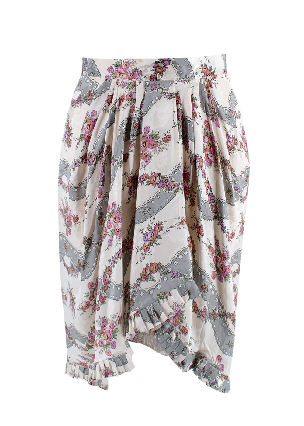 Isabel Marant Floral Print Ruched Asymmetric Skirt Size XXS Cream/Pink/Grey silk