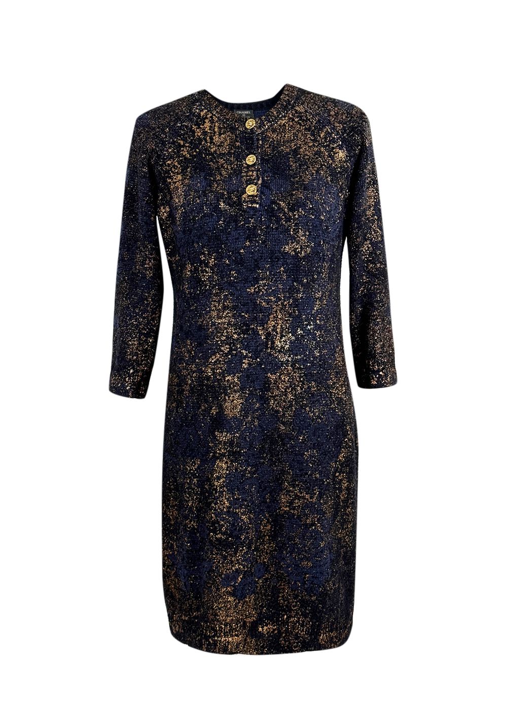 Chanel Metallic Navy Cashmere Jumper Dress Size S