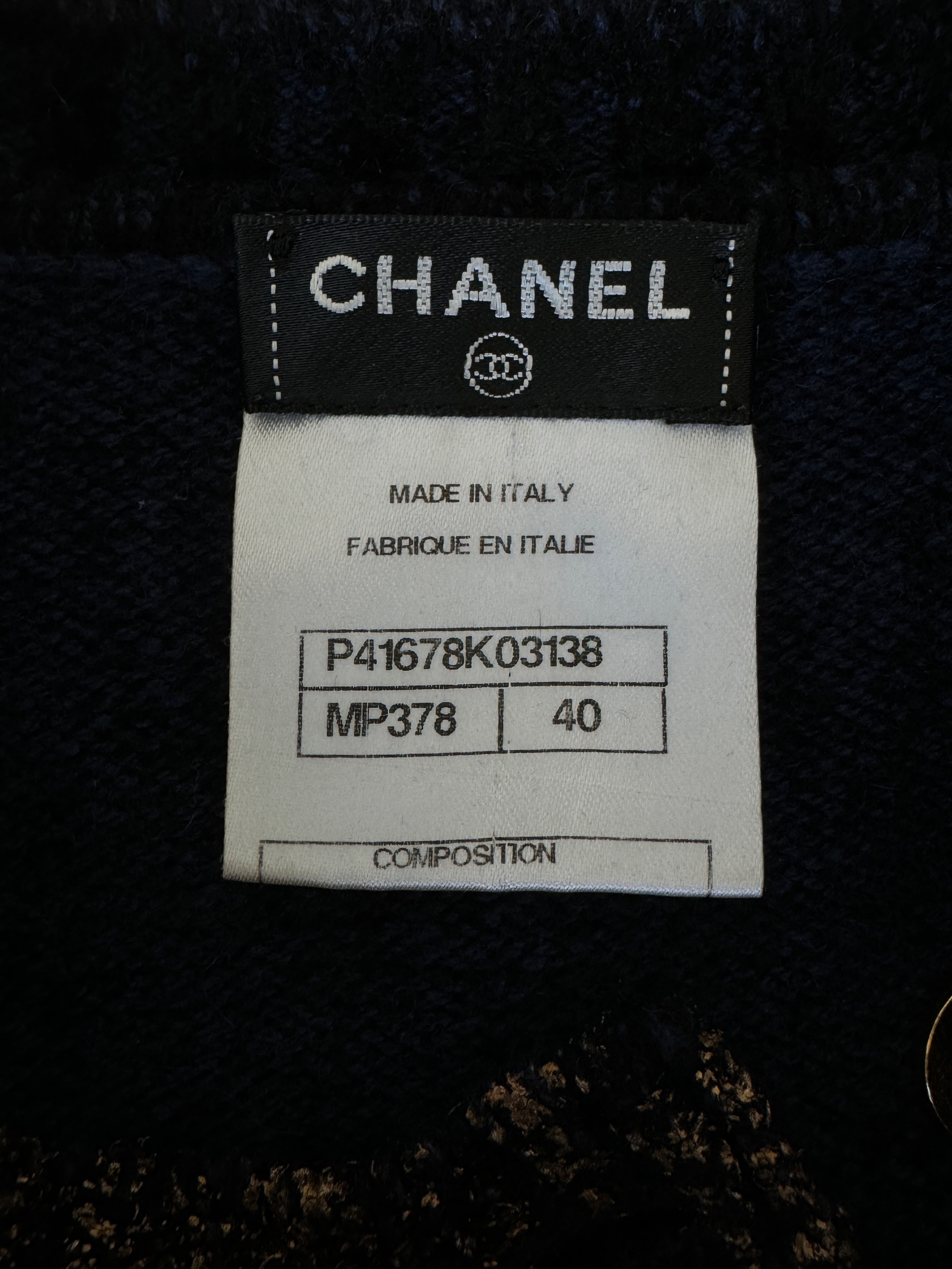 Chanel Metallic Navy Cashmere Jumper Dress Size S