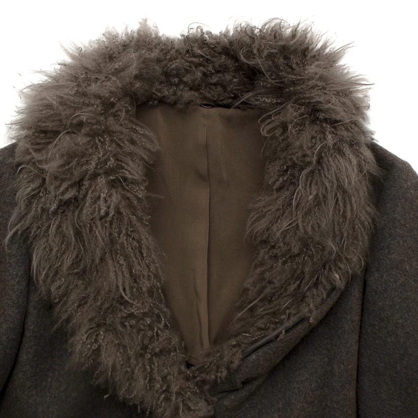 Preowned Brunello Cucinelli Taupe Melange Wool Shearling-Collar Coat Size S Tan/Brown shearling