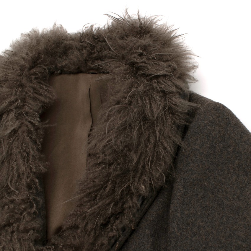 Preowned Brunello Cucinelli Taupe Melange Wool Shearling-Collar Coat Size S Tan/Brown shearling